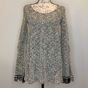 Caramela stretch scoop neck baby doll sweater with bell pom pom sleeves S